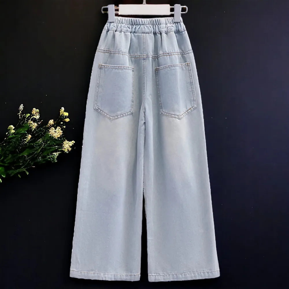 Girls Pattern Baggy Denim Jeans Trousers