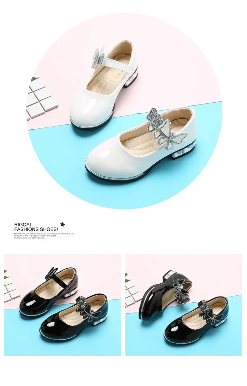 Butterfly-knot Girls Leather Dress Shoes