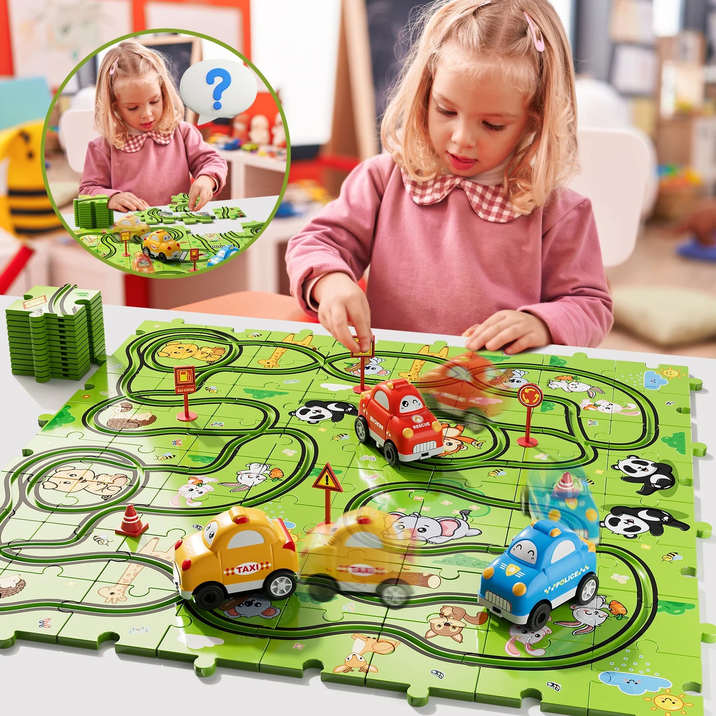 Race Track Jigsaw Puzzle  Car Set Toys for Kids