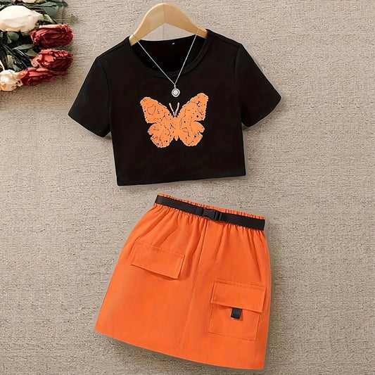 Girl's Butterfly Tops+Skirt