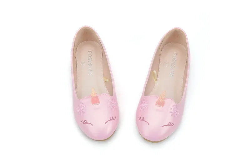 Girls Unicorn Leather Flats Shoes