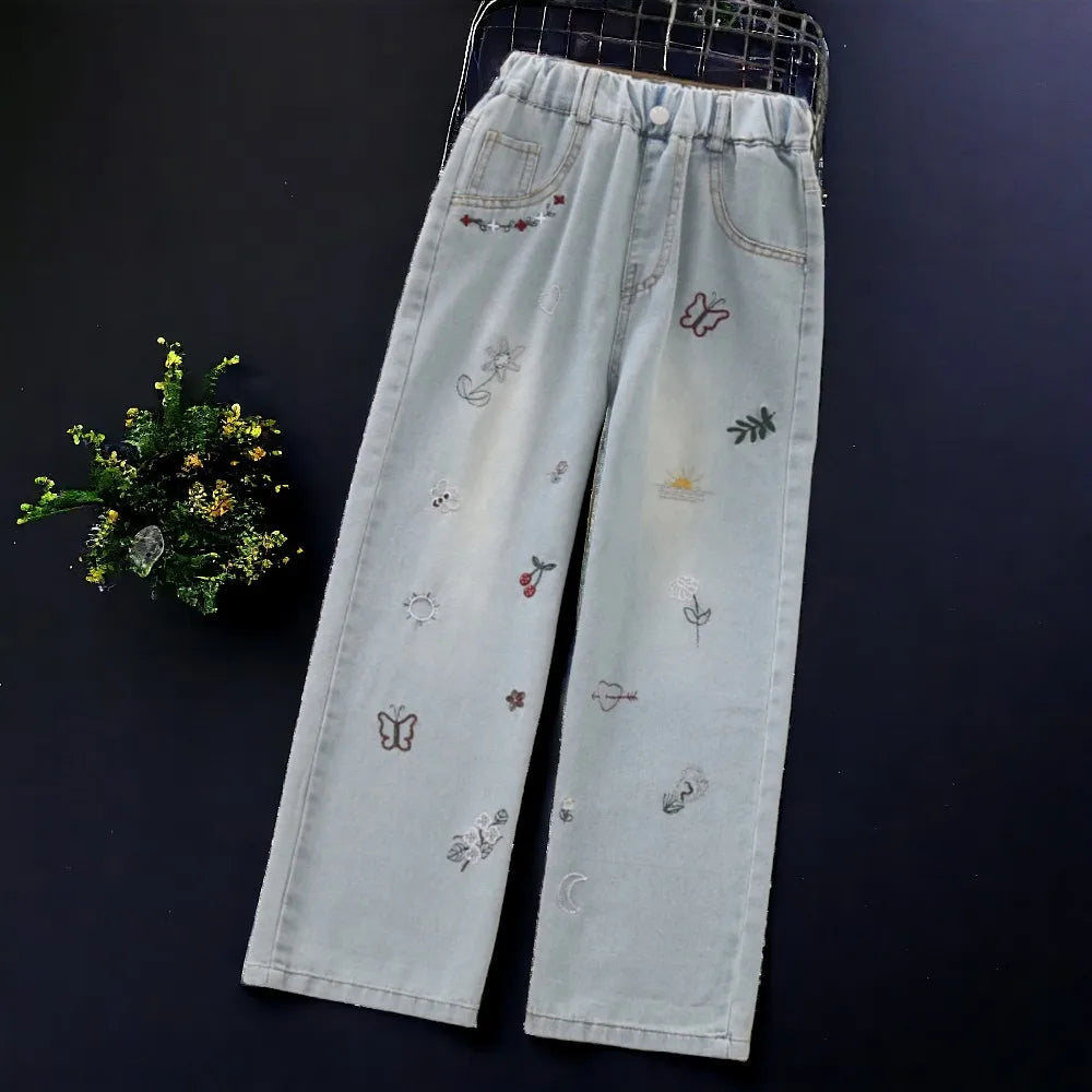 Girls Pattern Baggy Denim Jeans Trousers