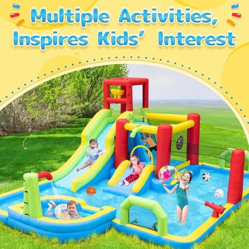 Kids Fun Outdoor Jumping Bouncers with Extra Large Pool Slides