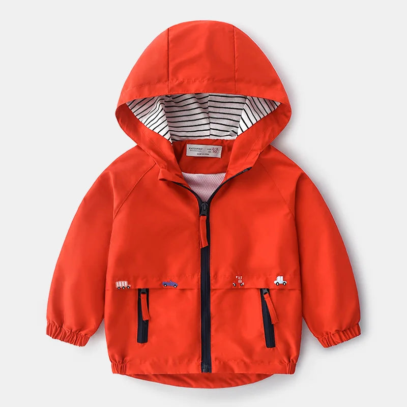 Kid's  Hooded Windbreaker With Pockets
