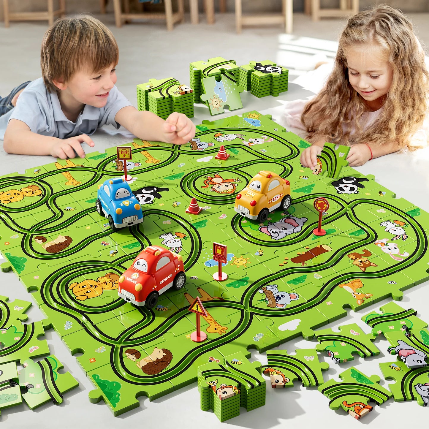 Race Track Jigsaw Puzzle  Car Set Toys for Kids