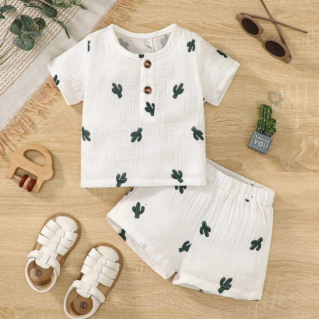 Baby Boy Short Sleeves Print T-shirt + Shorts  Summer Casual Outfit