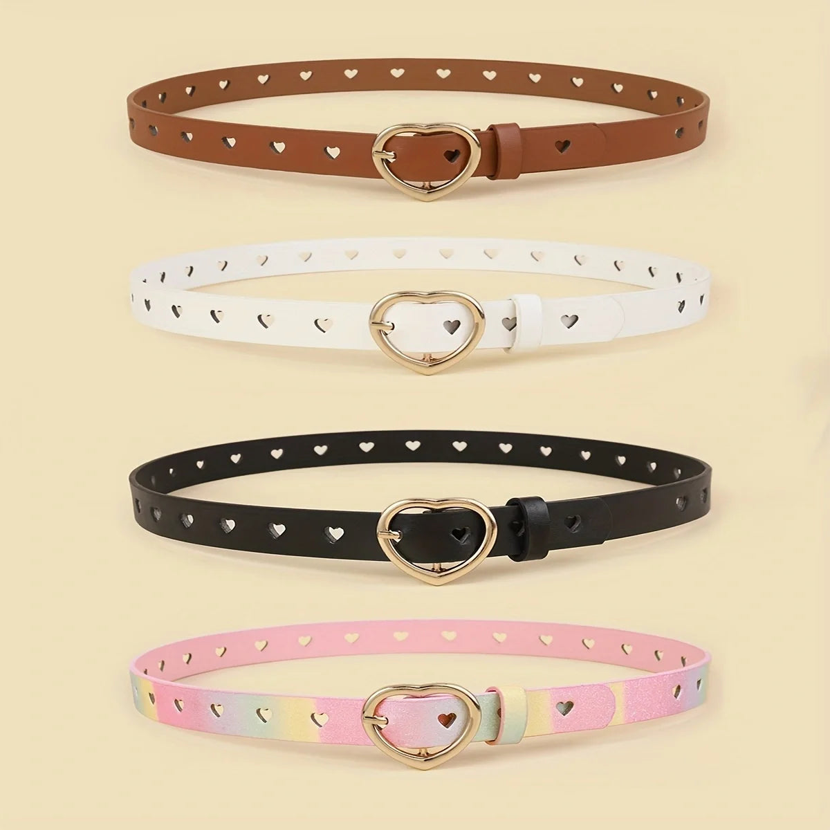 Peach Heart-shaped Pin Buckle Belt