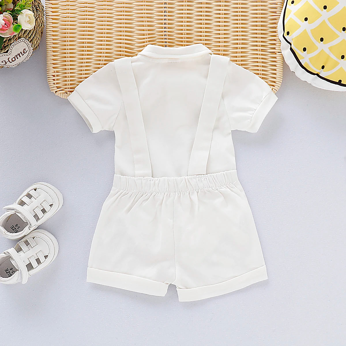 Newborn Baby Boy Gentlemen Clothes Set Bowtie Short Sleeve Cotton Romper+Suspender Pant