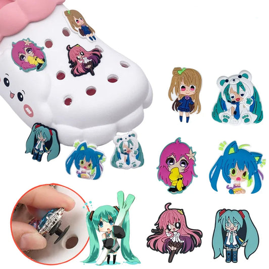 Hatsune Miku Shoe Buckle Kawaii Summer Hole Shoes Sandals Sneaker Decorations Accessories DIY Shoes Flower Decorations Gift