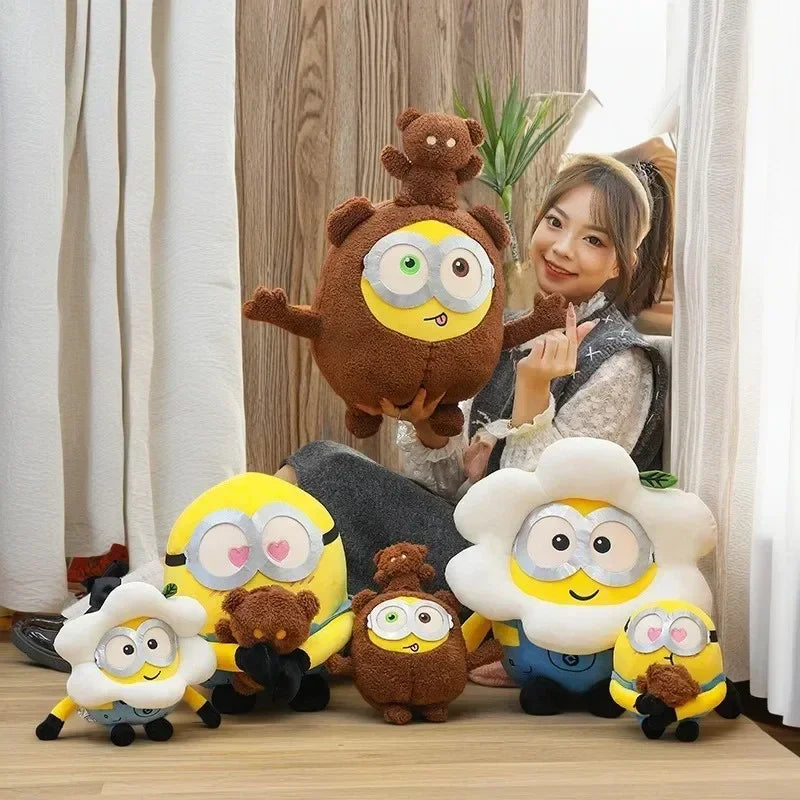 Movie Minions Plush Bob+Tim Series Bob Holding Tim Bear Doll High Quality Cute Animal Toys Christmas Gifts