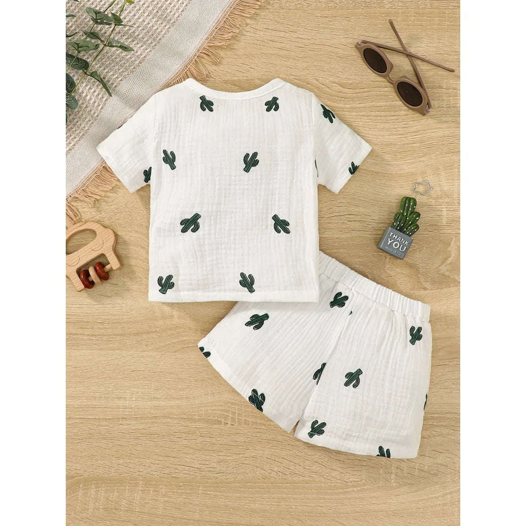 Baby Boy Short Sleeves Print T-shirt + Shorts  Summer Casual Outfit