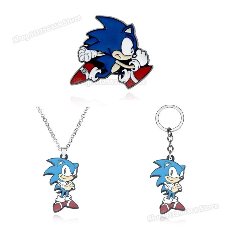 Cartoon Movie Sonics Necklace Keychain Badge Kawaii Anime Figure Enamel Pins Keyring Men Women Pendants Jewelry Accessories Gift