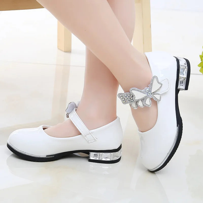 Butterfly-knot Girls Leather Dress Shoes