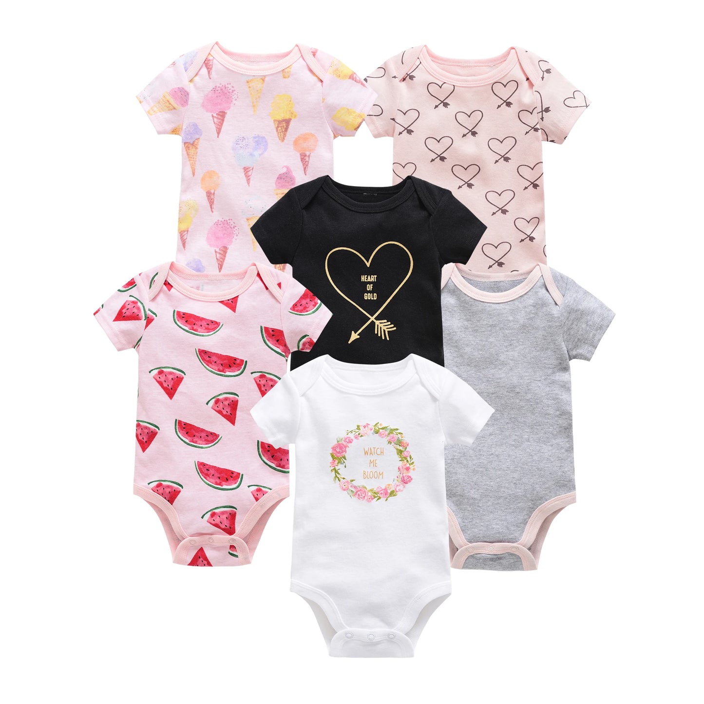 3/6 Pcs Newborn Short Sleeve Bodysuits