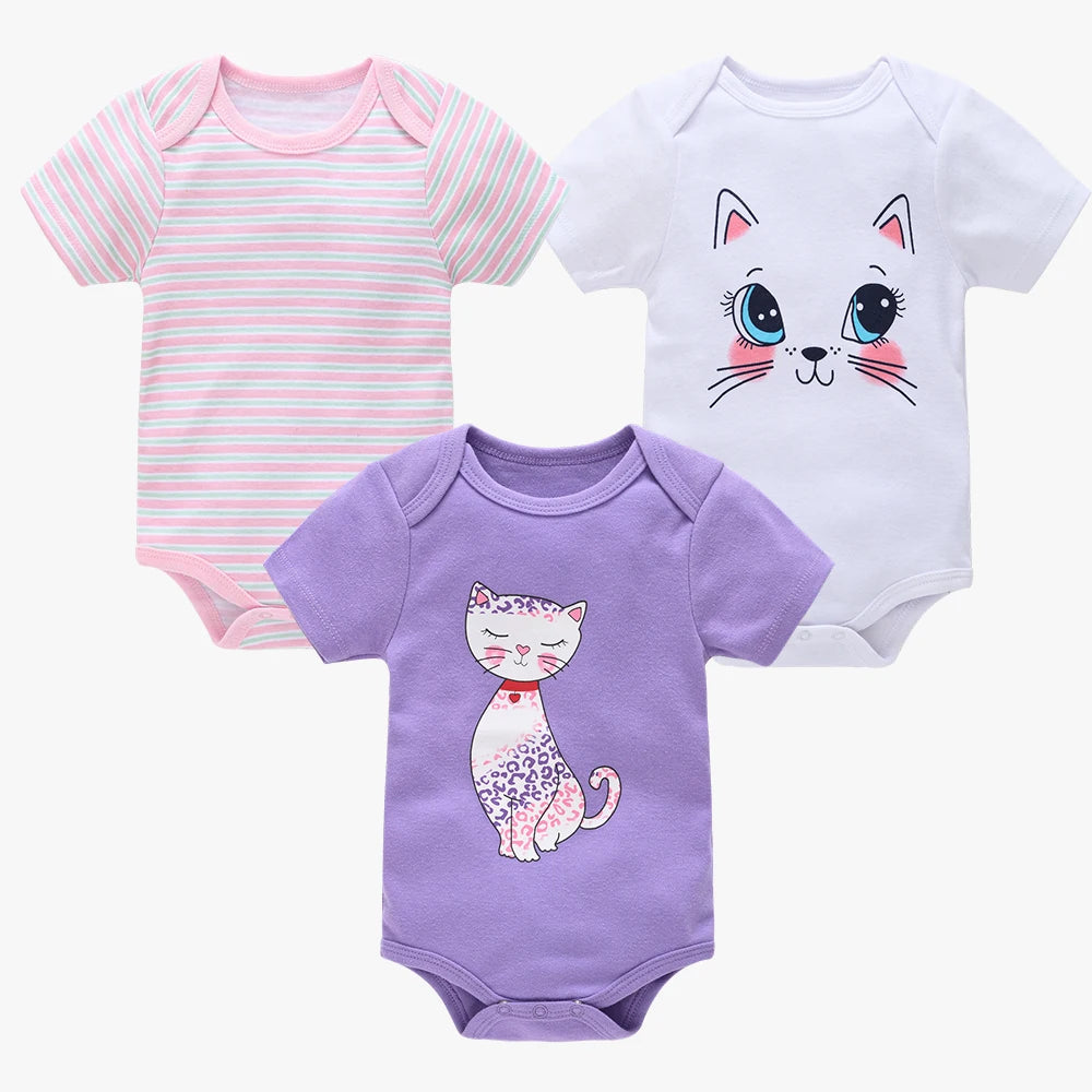 3/6 Pcs Newborn Short Sleeve Bodysuits