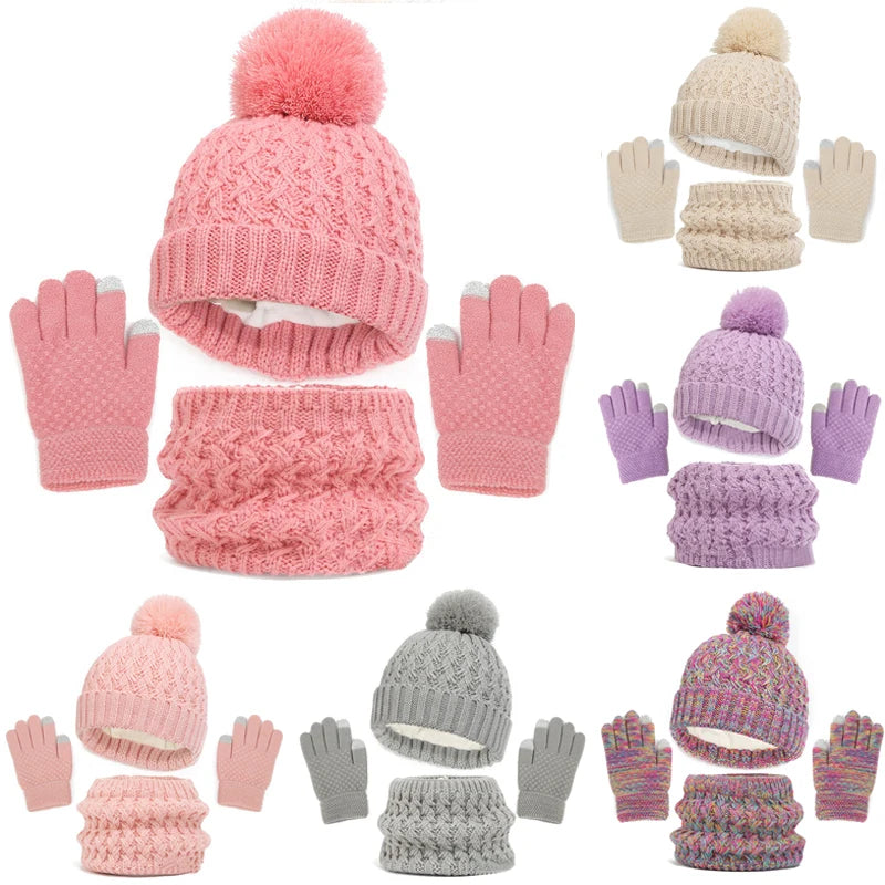 Wool Knitted Hat Scarf and Gloves Luxury Set