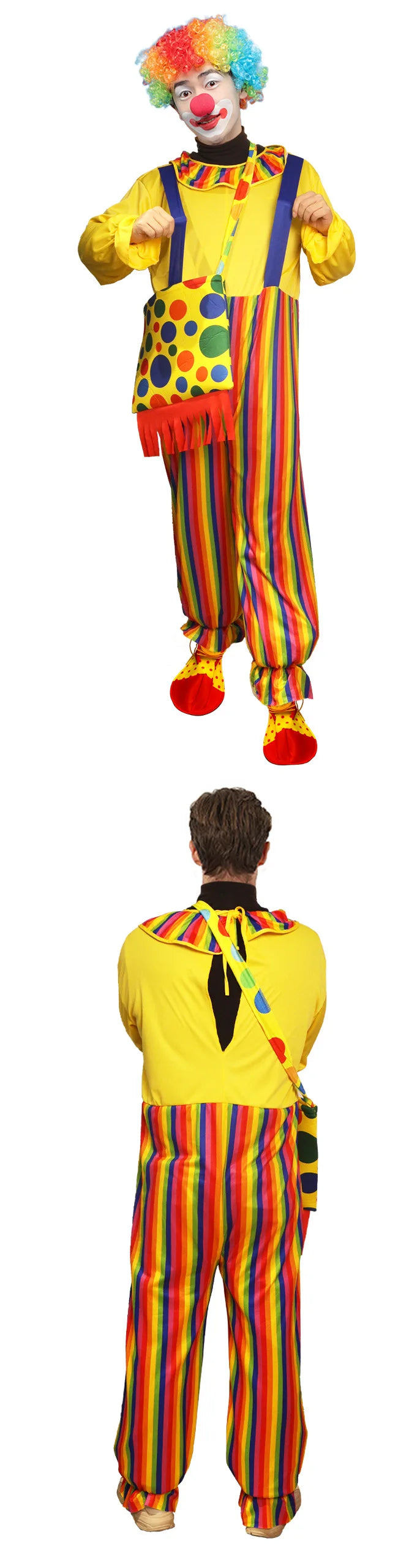 Halloween Adult Clown Costume Set Cosplay Performance Magic Show Party Role Play Props Includes Dress