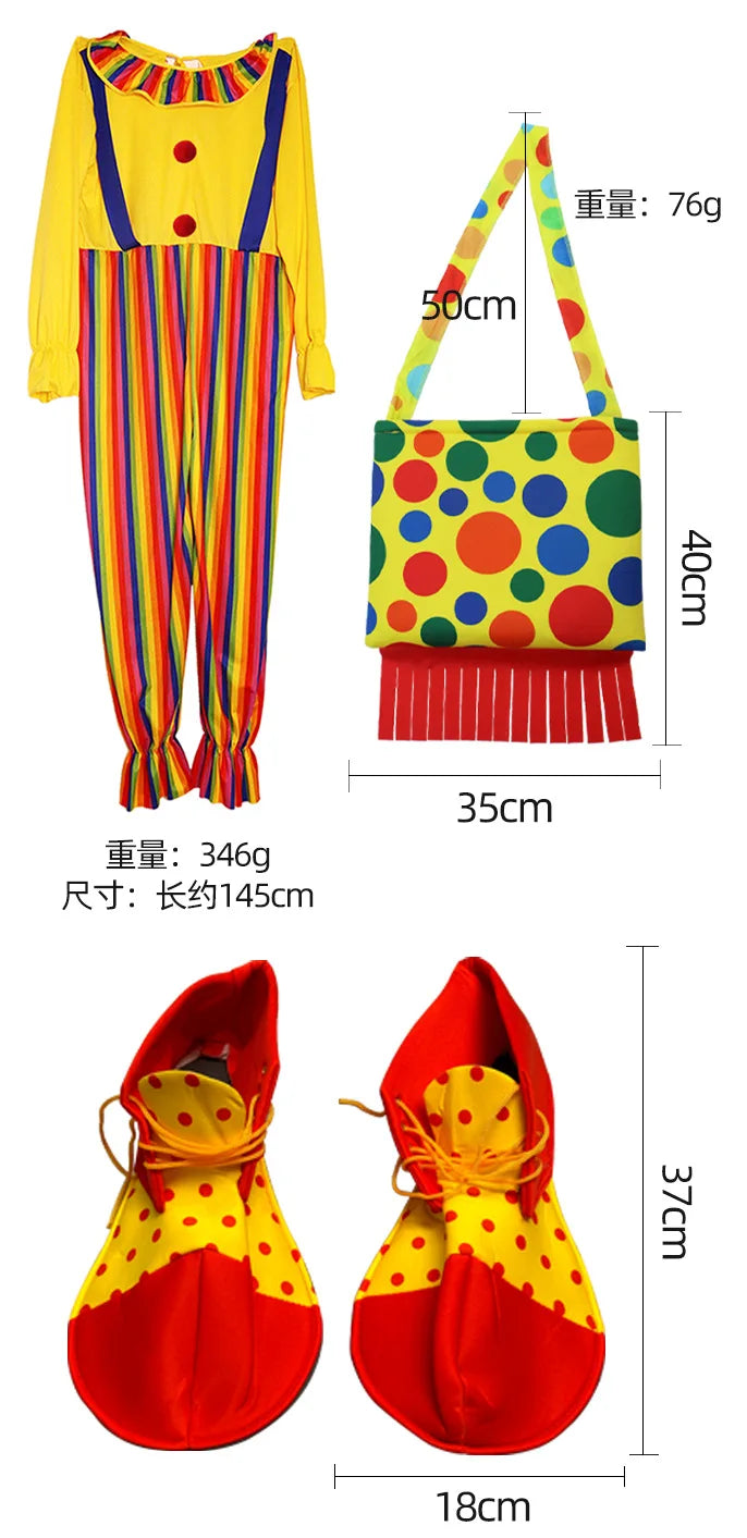 Halloween Adult Clown Costume Set Cosplay Performance Magic Show Party Role Play Props Includes Dress