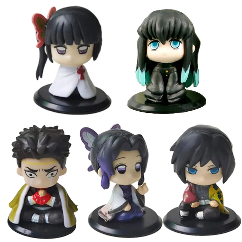 Demon Slayer 10pcs Set Q Version Sitting Ghost Doll Tanjiro Nidouzi Inosuke Zenizu Figure Action Figure Movie Model kid Toy Gift