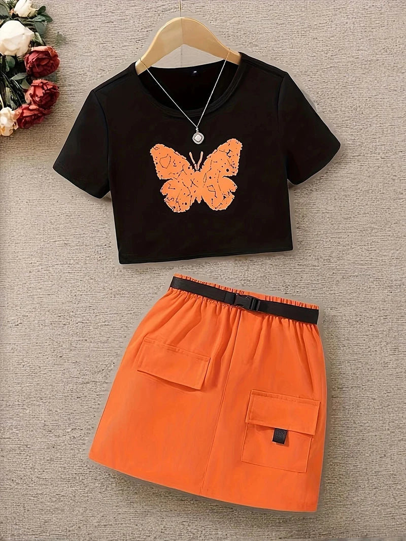 Girl's Butterfly Tops+Skirt