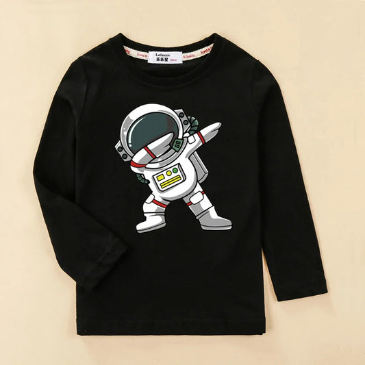 Astronaut Cartoon Cotton Long Sleeved Cotton T-shirt