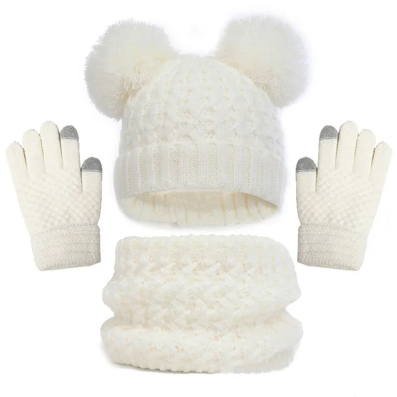 Wool Knitted Hat Scarf and Gloves Luxury Set