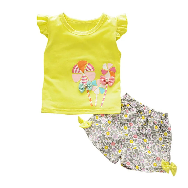 Baby Girl Sleeveless Windmill Printed Clothes Set