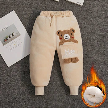 Girl's Winter Warm Cartoon Bear Corduroy Trousers