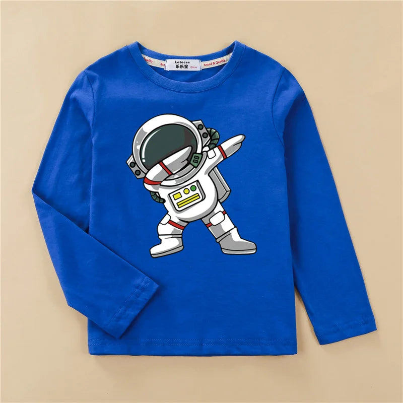 Astronaut Cartoon Cotton Long Sleeved Cotton T-shirt