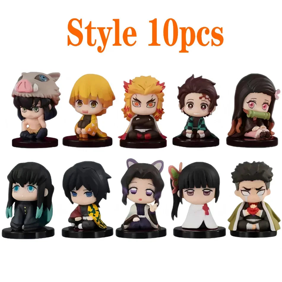 Demon Slayer Sitting Ghost Doll 10Pcs/Style Q Version Tanjiro Nidouzi Inosuke Zenizu Figure Action Figure Movie Model Toy Gift