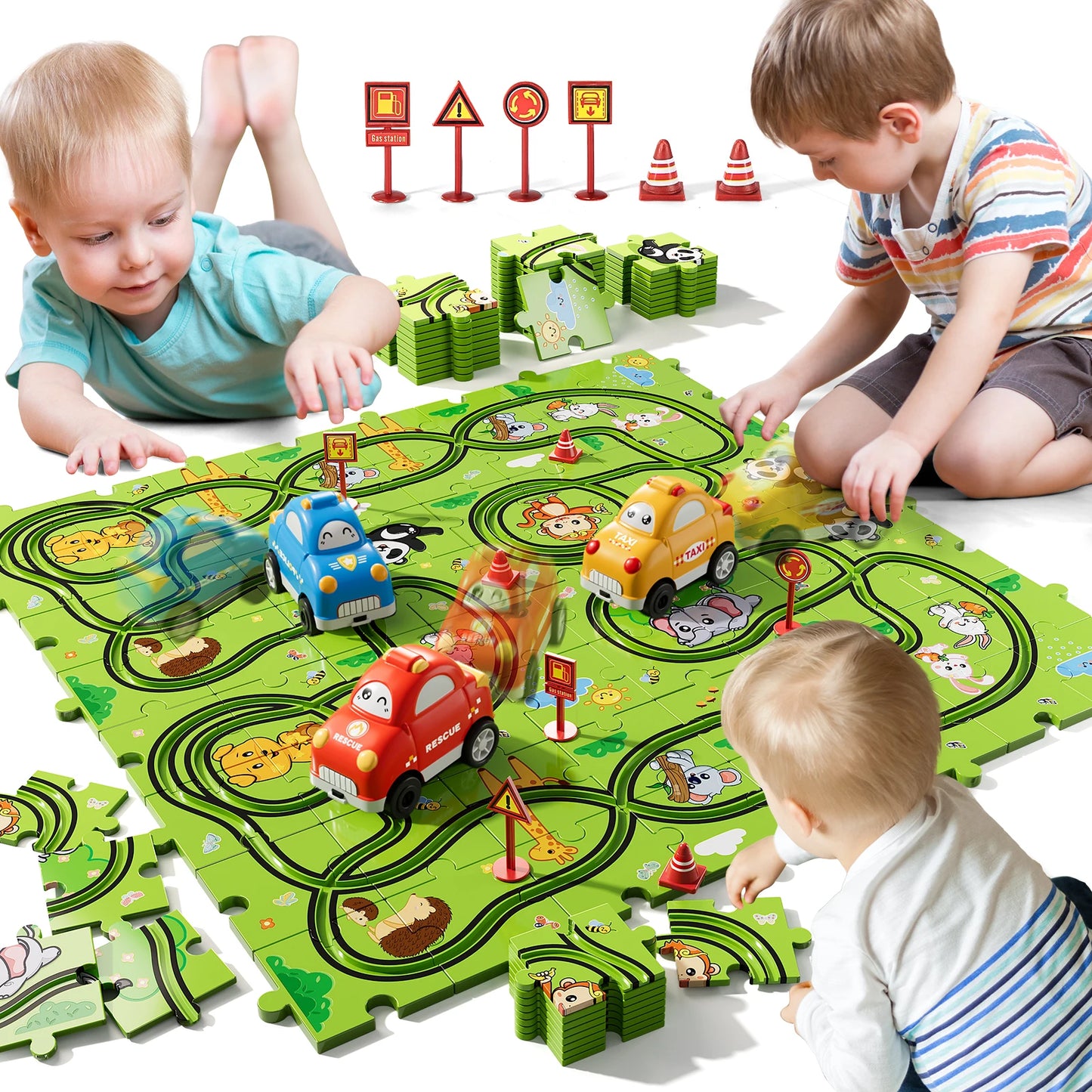 Race Track Jigsaw Puzzle  Car Set Toys for Kids