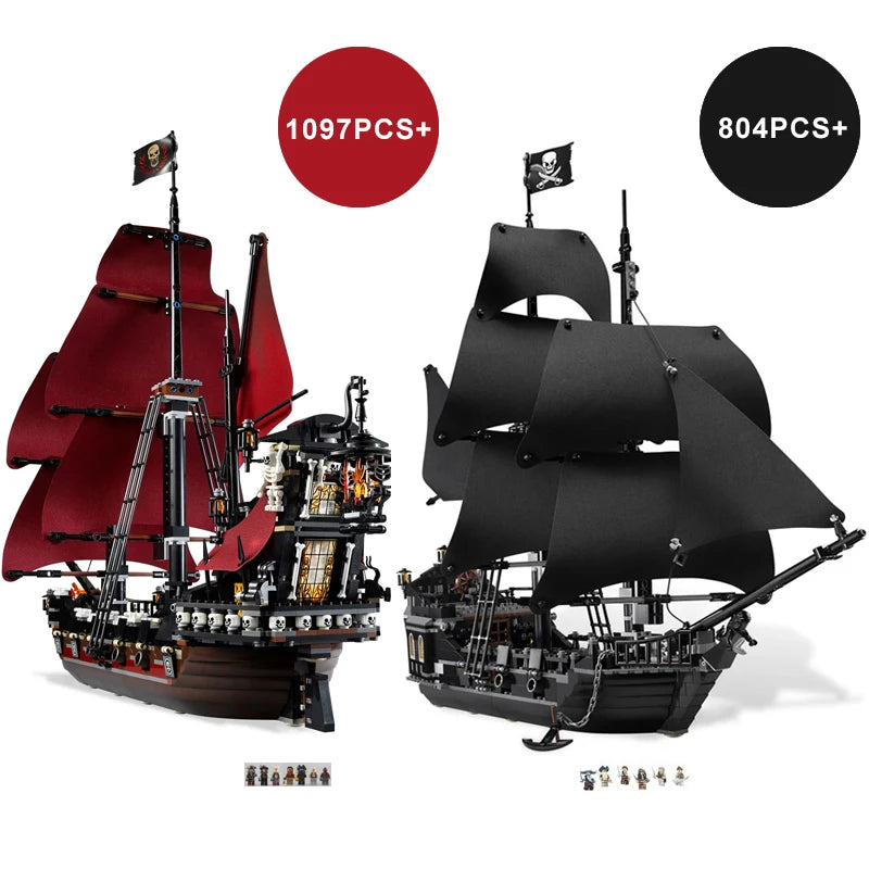 Pirates The Black Pearl And Queen Anne's Revenge Ship Building Block Model