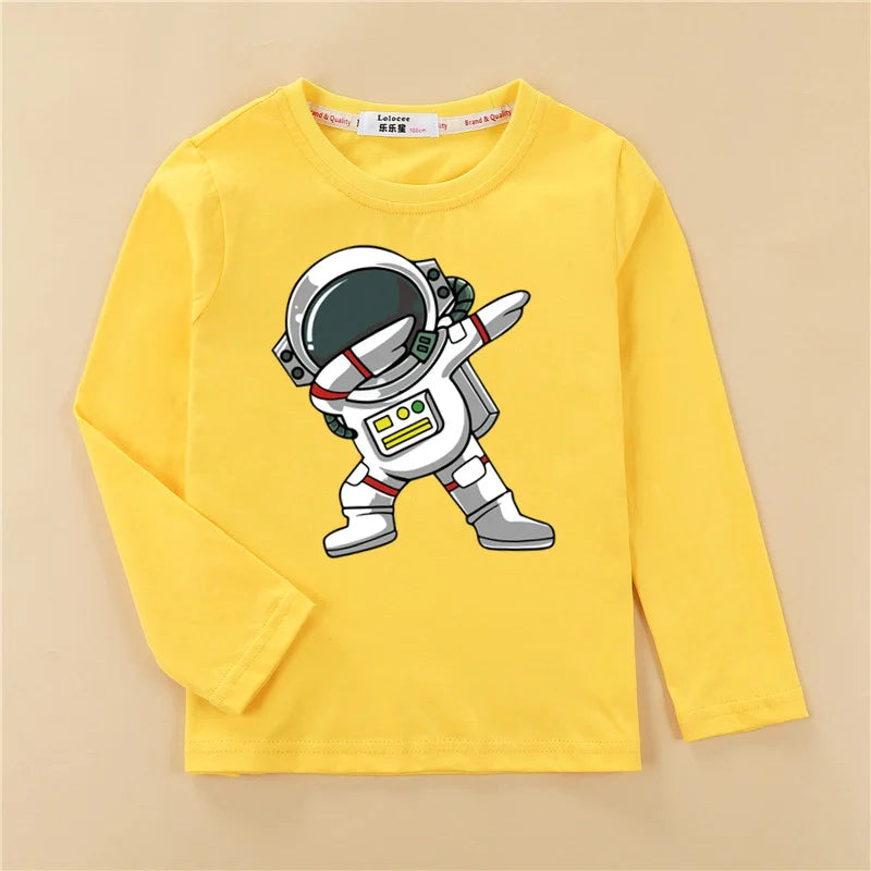 Astronaut Cartoon Cotton Long Sleeved Cotton T-shirt