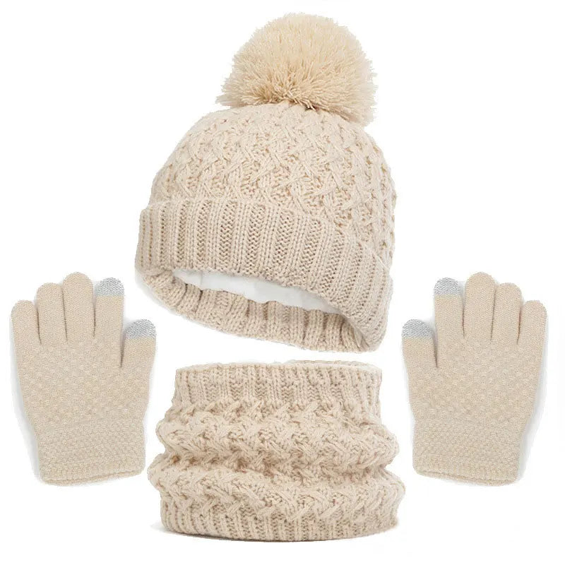 Wool Knitted Hat Scarf and Gloves Luxury Set