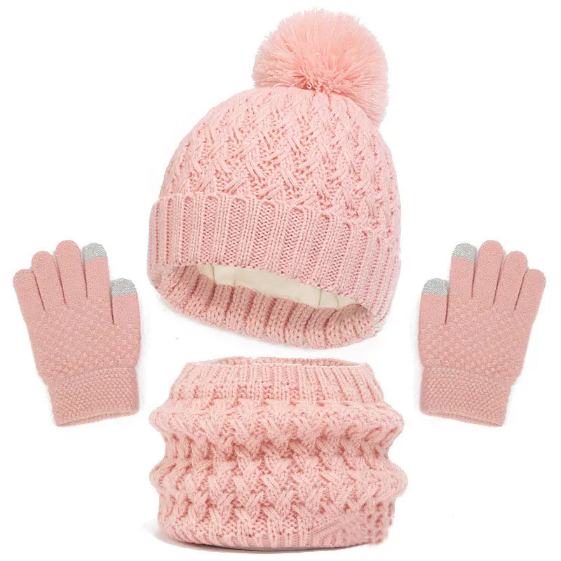 Wool Knitted Hat Scarf and Gloves Luxury Set