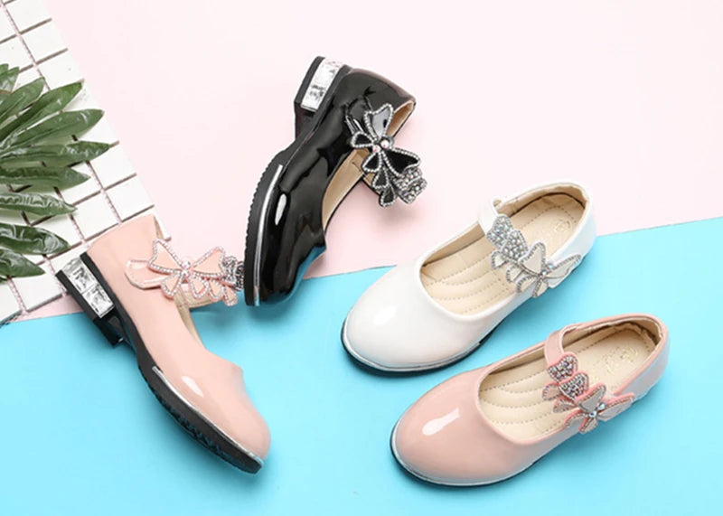 Butterfly-knot Girls Leather Dress Shoes