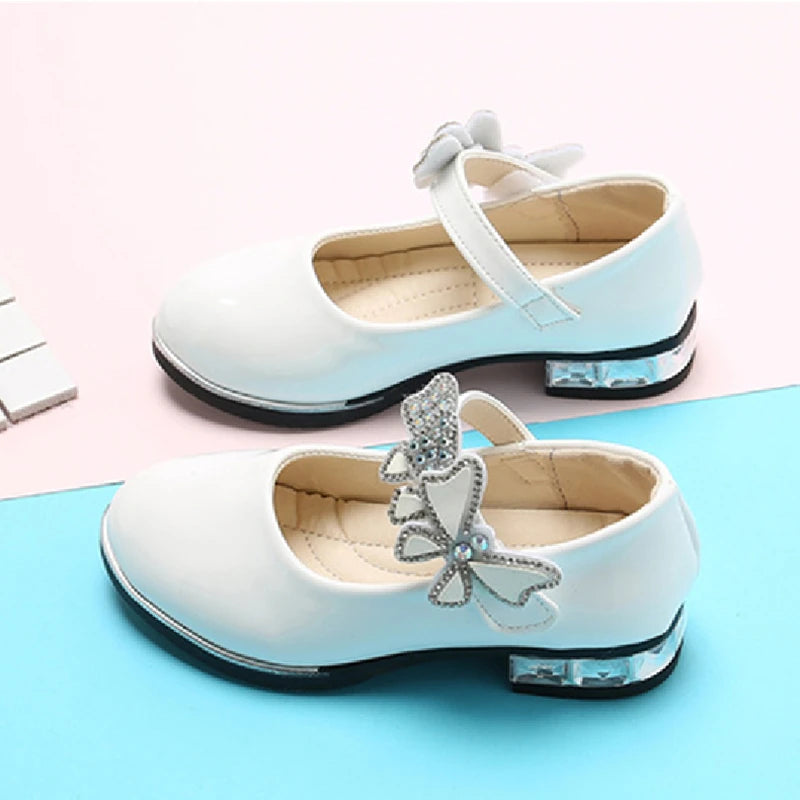 Butterfly-knot Girls Leather Dress Shoes