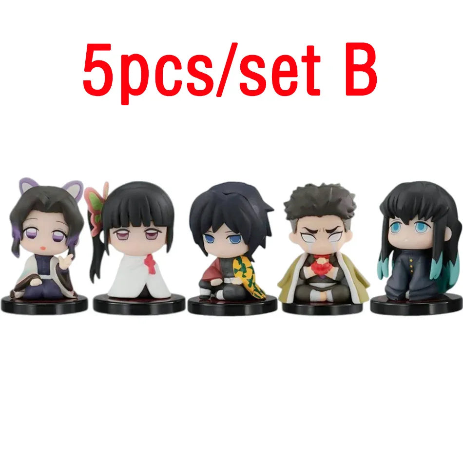 Demon Slayer 10pcs Set Q Version Sitting Ghost Doll Tanjiro Nidouzi Inosuke Zenizu Figure Action Figure Movie Model kid Toy Gift