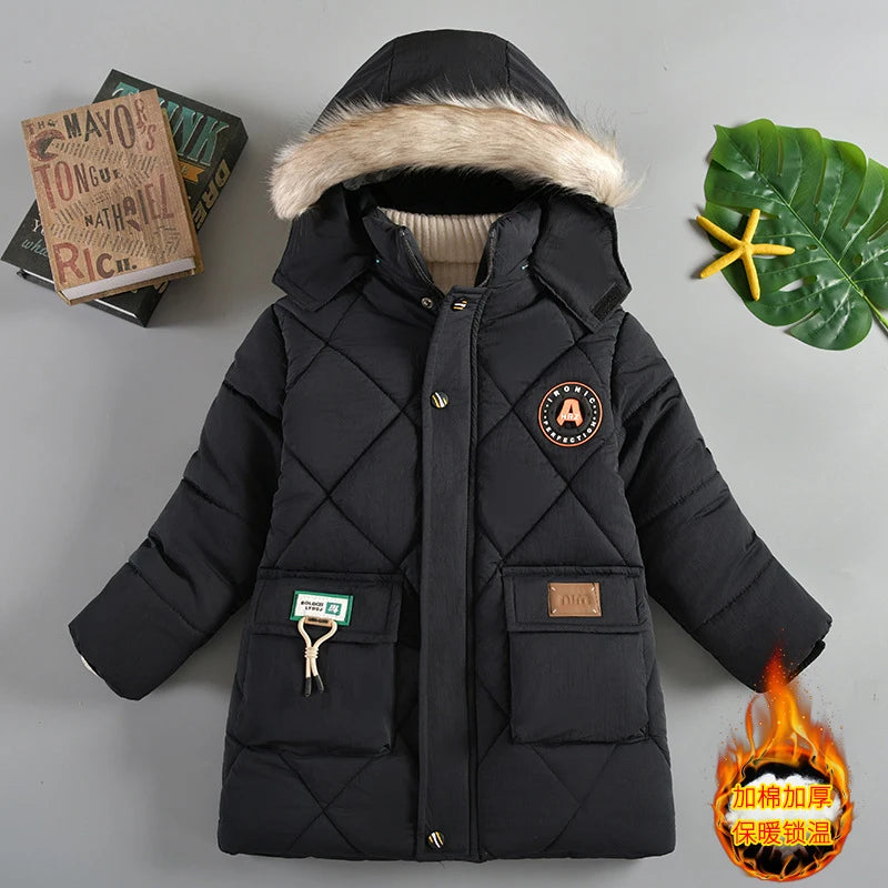 Solid Color Plush Warm Fur Collar Hooded Jacket