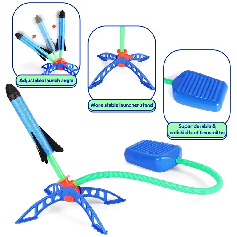 Kid's Outdoor Foot Pump Air Powered Rocket Launcher