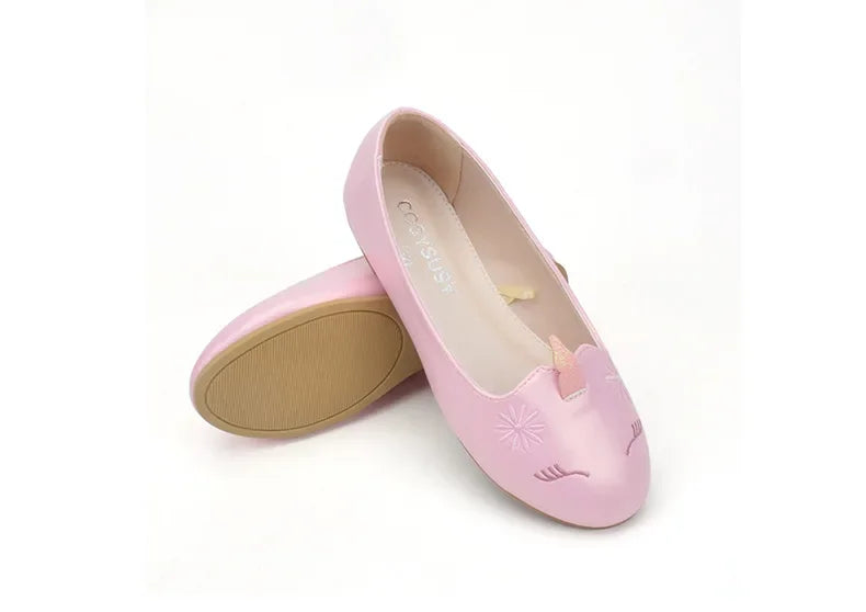 Girls Unicorn Leather Flats Shoes