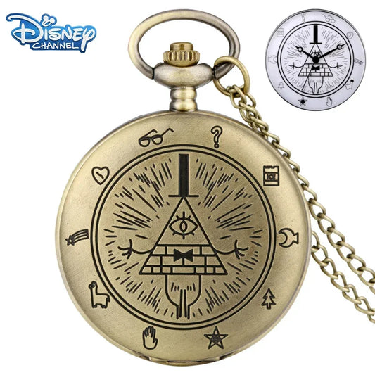 Disney Movie Gravity Fall  Bill Cipher Time Gem Necklace Quartz Pocket Watch Weird Town Triangle One-Eyed Devil Pendant Chain Toy
