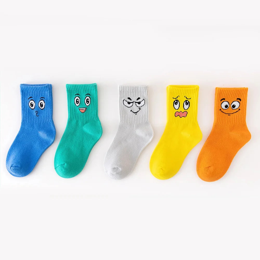 5 Pairs Kid's Comfortable Breathable Emoticons Socks