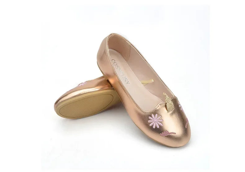 Girls Unicorn Leather Flats Shoes