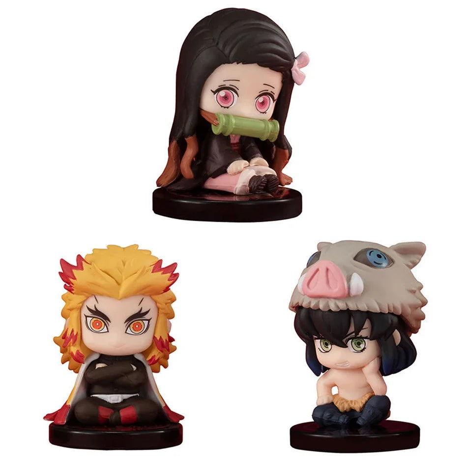Demon Slayer 10pcs Set Q Version Sitting Ghost Doll Tanjiro Nidouzi Inosuke Zenizu Figure Action Figure Movie Model kid Toy Gift
