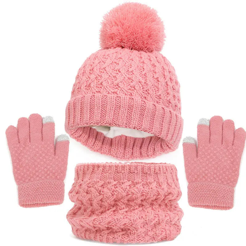 Wool Knitted Hat Scarf and Gloves Luxury Set