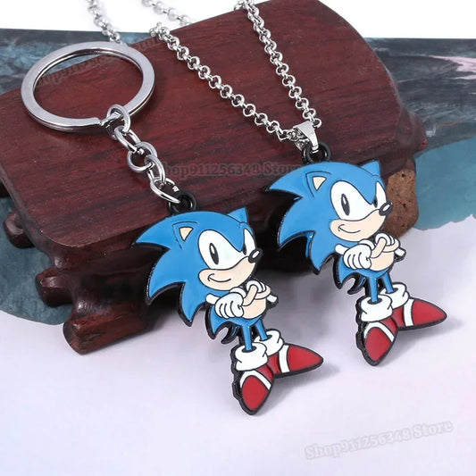 Cartoon Movie Sonics Necklace Keychain Badge Kawaii Anime Figure Enamel Pins Keyring Men Women Pendants Jewelry Accessories Gift