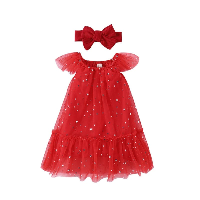 Baby Girl's Sparkly Dress with Matching Headband for Special Occasions and Parties