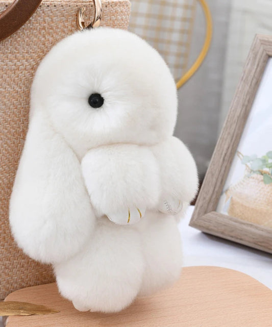 Cute Fluffy Bunny Keychain 100% Natural Rex Rabbit Fur   Model Size Real Fur Key Chains Bag Toys Doll Lovely Keyring Pendant