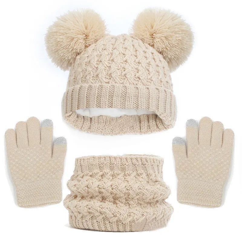 Wool Knitted Hat Scarf and Gloves Luxury Set